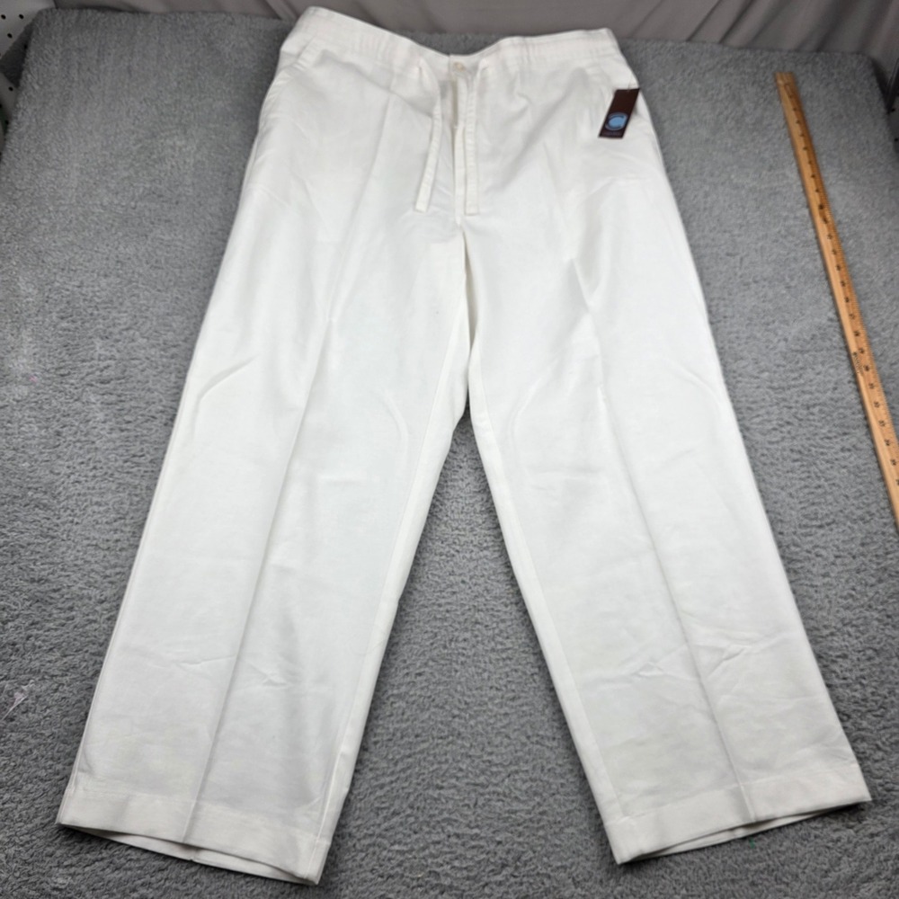 Centro Linen Blend Pants Mens XL White Drawstring Elastic Waist Beach Resort